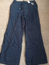 New With Tags Womens Evans Linen Blend Navy Trousers Uk Size 16
