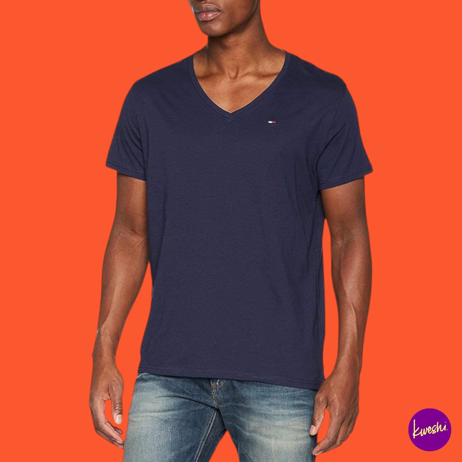 TOMMY JEANS Men's Original Jersey V-Neck T-Shirt, Cotton, Navy, UK L | EU 52