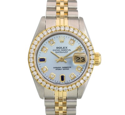 Rolex Datejust Ladies Two-Tone Gold Steel Baby Blue 8+2 Dia 1.00ct Bezel Watch