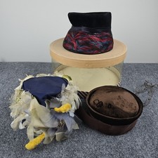 Lot of 3 Vintage Women  s Cocktail Fascinator Hats  Box Needs Cleaning  Shaping