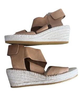 Eileen Fisher Willow Tumbled Leather Wedge Espadrille size 10M Honey Tan Sandals