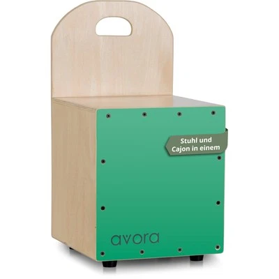 AVORA Cajon mit Lehne Mini Hocker Musik Percussion Sitzmöbel Grün Holz Stuhl Trommel