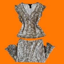 00's vintage earthy 100 silk 2pc asymmetrical skirt and top set Size 12