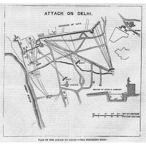 INDIA Plan of the Attack on DELHI - Antique Print 1857