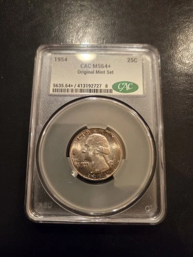 1954-P Washington Quarter CAC GRADED MS64+ Mint Set Coin Beautiful Rainbow Tone