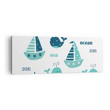 Quadro su Tela 140x50cm Balene navi bambini stelle marine Stampe Immagini Murale