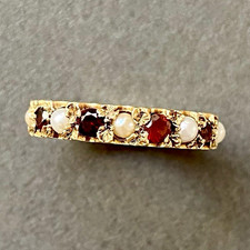 9ct Yellow Gold Garnet & Seed Pearl Full Eternity Ring Size N 3mm Band