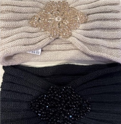ALDO Knit Beaded Flower Headbands Solid Pattern Beige Black Women's Accessories