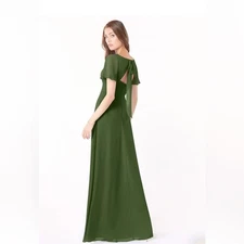 Azazie NWT Kimber Dress Olive Green Chiffon Size 0 Bridesmaid Wedding Formal