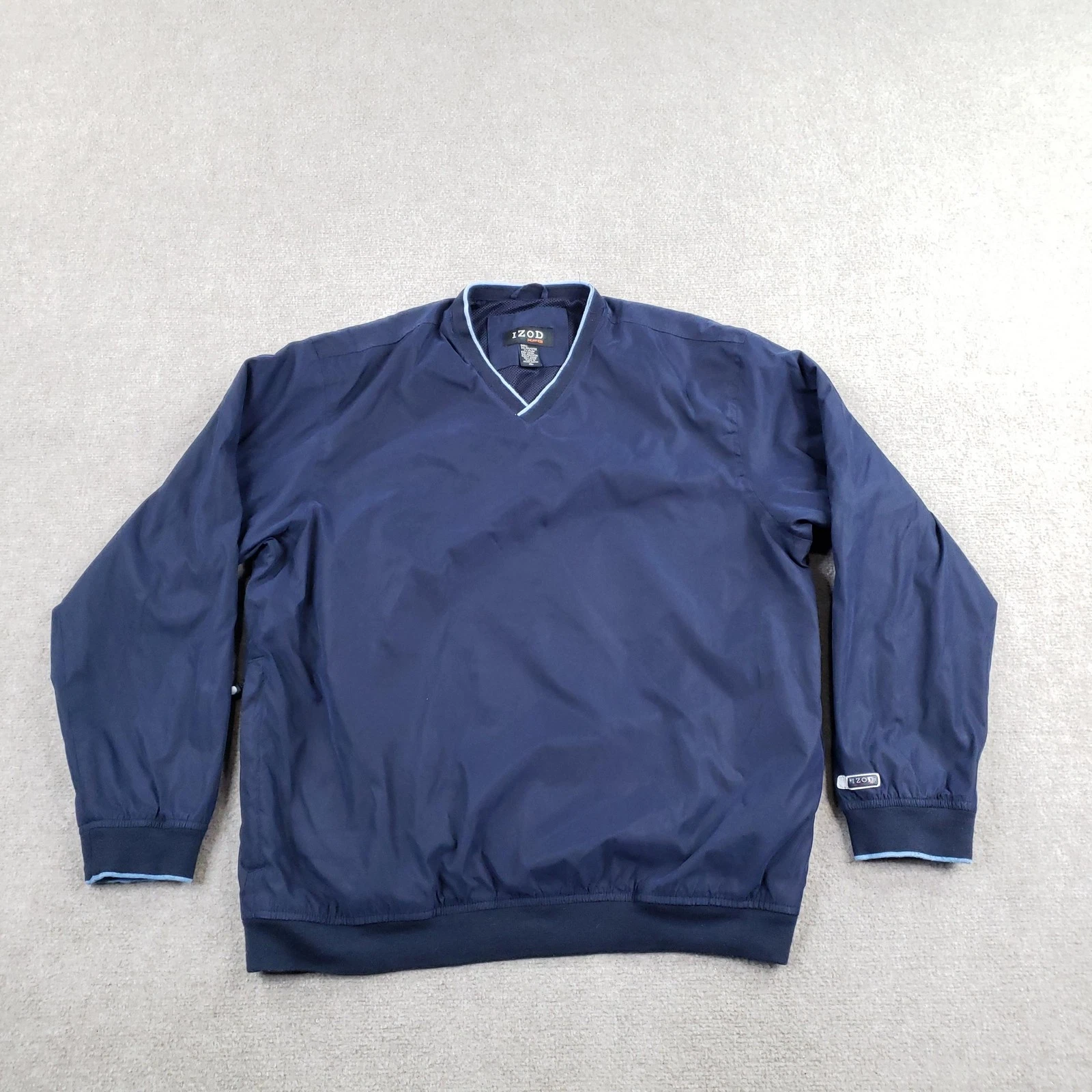IZOD XFG Jacket Mens XL Blue Windbreaker Lined Pockets Golf Pullover