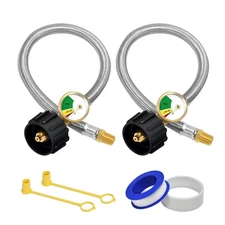 2-Pack 12-inch RV Propane Hoses with Gauge Stainless Steel Braided Camper