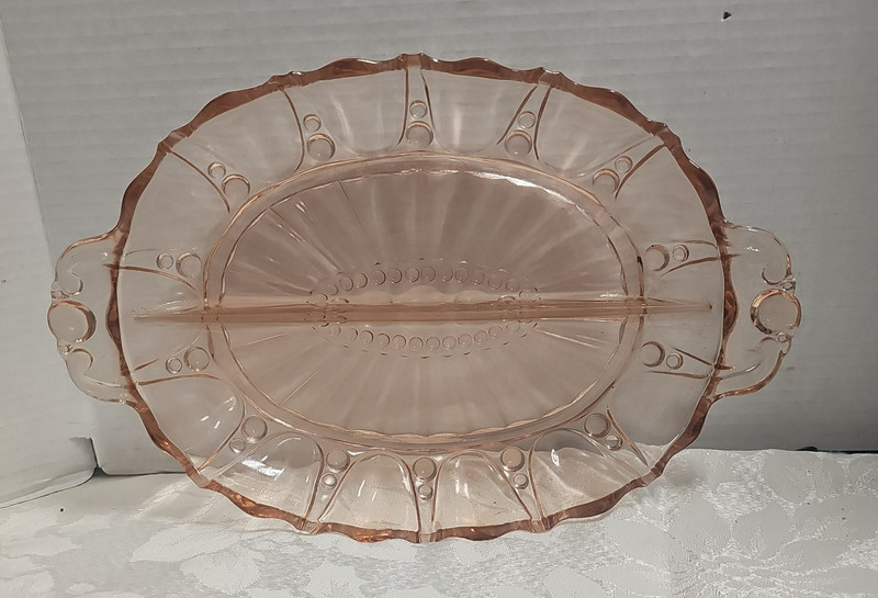 Anchor Hocking Oval Divided Pink Depression Glass Oyster And Pearl Relish Dish 