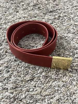 VGT Loewe Red Leather Belt with Gold Logo Buckle 30 Made In Spain