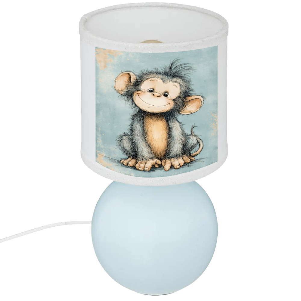 Lampe de chevet kids bleu motif singe jungle, le cadeau de naissance idéal