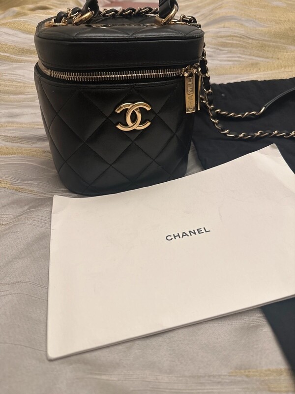 CHANEL Gold Hardware Vanity Bag Black Leather