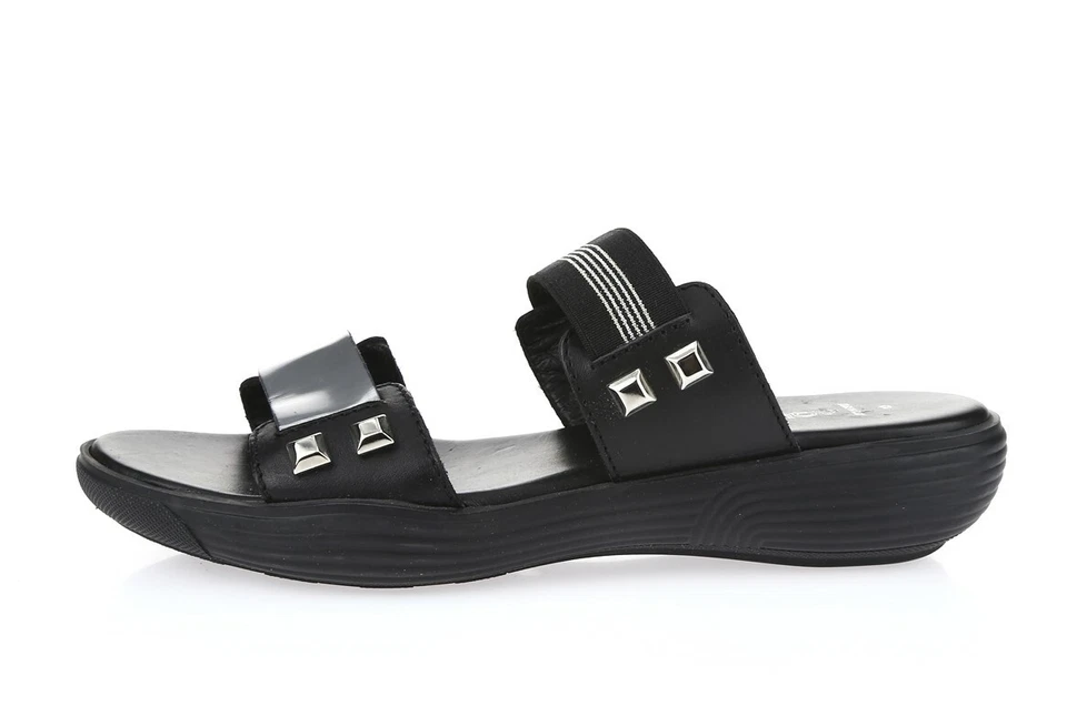 Sandalias para mujer Aquatalia Marvin K techo de cuero negro sin cordones talla 6 Foto 3 de 4