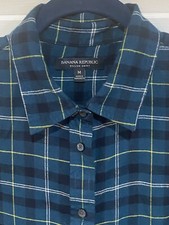 Banana Republic Women s Shirt Dillon Blue Plaid Ruffle On Sleeve Button Up M
