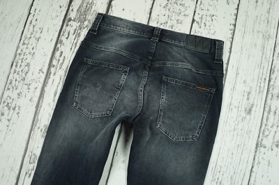 USED NUDIE JEANS DENIM D0123 TAPE TED BLUE BLACK 29/32 W29 L32