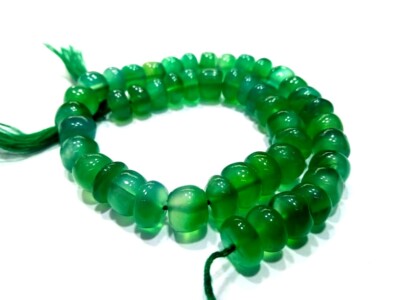 GREEN ONYX RONDELLE SMOOTH NATURAL 7-8MM LOOSE PLAIN GEMSTONE BEADS 9''INCH