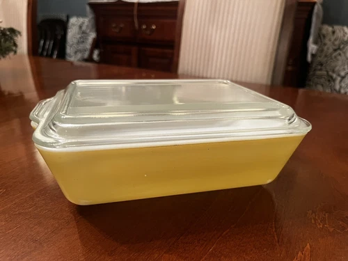 Vintage PYREX Glass 0503 Primary Yellow Refrigerator Dish W/Ribbed Lid. 2 Avail.