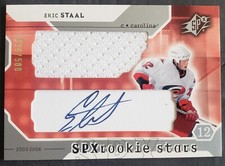 2003-04 UD UPPER DECK SPx ERIC STAAL ROOKIE STARS AUTO RC GU JERSEY SP #/500 HOF
