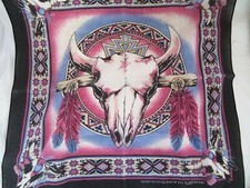 Vintage Bandana Longhorn Skull Native American USA 21" x 22" 50/50 Cotton Poly