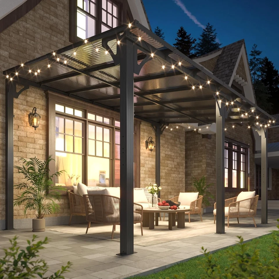 10x14 ft Pergola Gazebo for Patio Wall-Mounted Lean to Gazebo Lean to Gazebo - Image 4 of 4