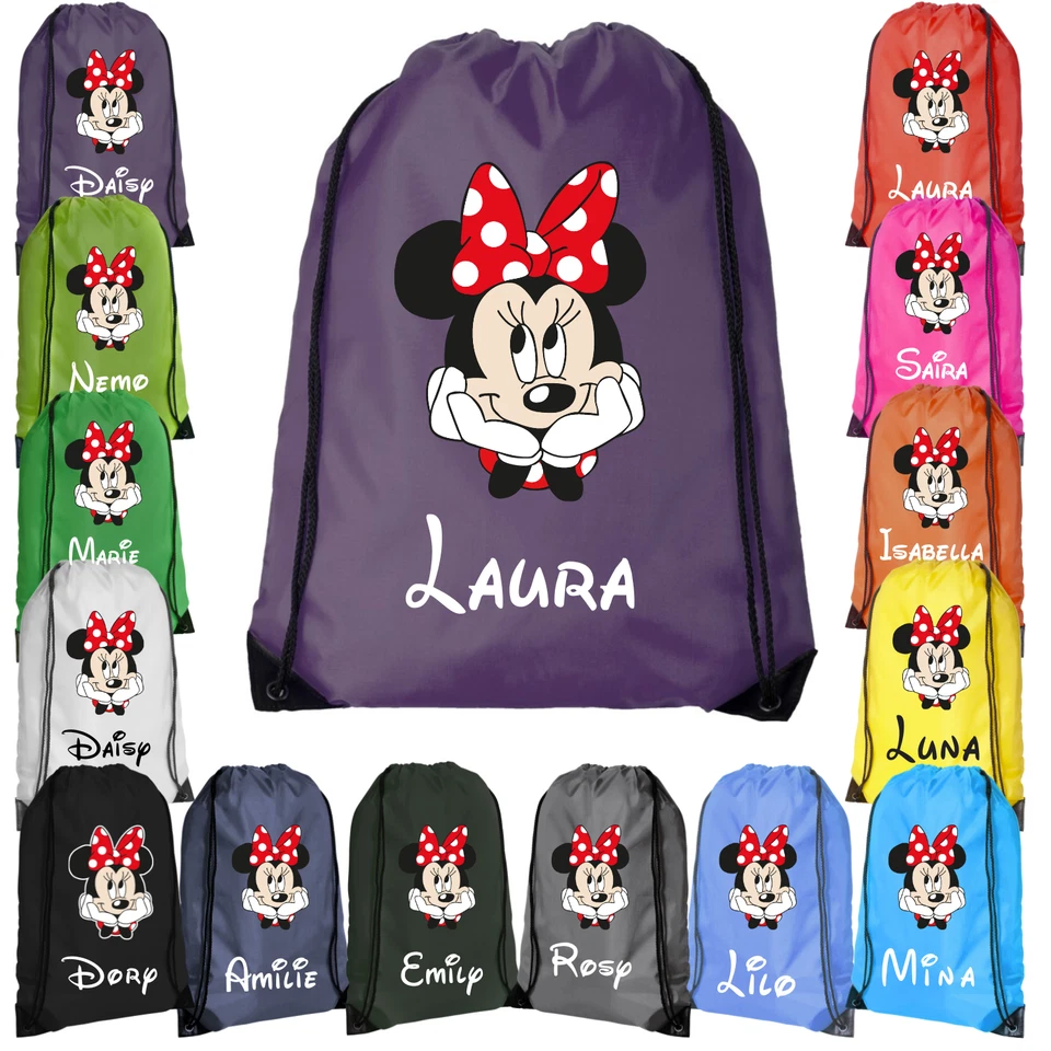 SAUTE STYLES Personalised Minnie Mouse Drawstring Bag – Custom Name PE Gym School Gift Girls