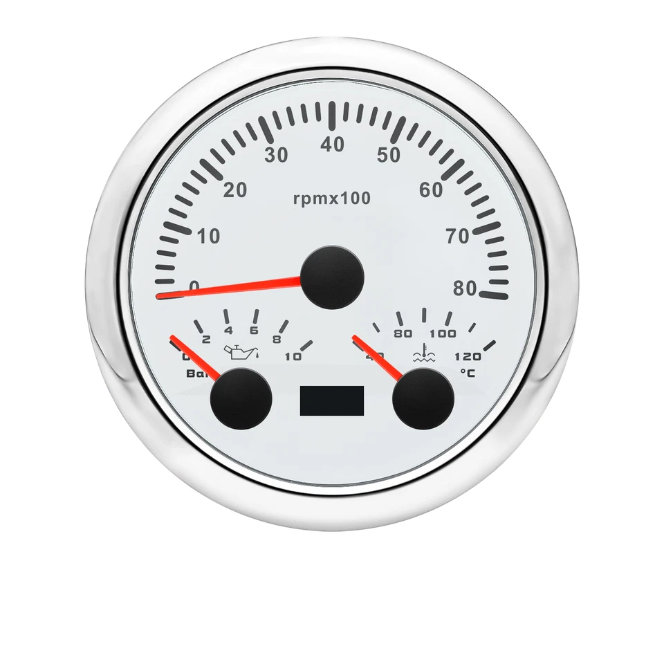 85mm White 3 IN 1 Tachometer 0-8000RPM with Water Temp Oil Pressure Gauge  - Image 3 of 4