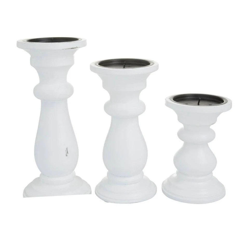 Candelabro pilar estilo torneado mango blanco (juego de 3) Foto 4 de 4