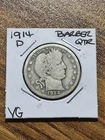 1914 D Barber Silver Quarter VG Very Good Condition U.S. 25c Coin (Raw13714)