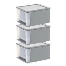 12" W Stackable Storage Drawer Plastic Storage Bins for Organizing, Pack of 3