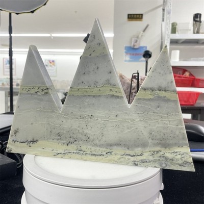 2.9LB 9.6'' Natural Dendritic Jade Triangle Mountain  Decor Crystal Quartz Energy