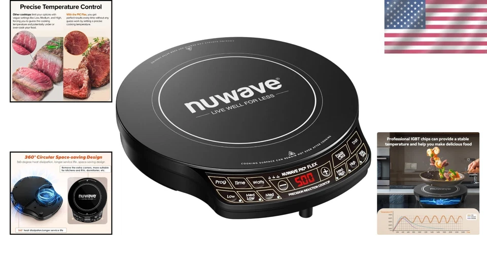 Precision Induction Cooktop: Portable 10.25” Ceramic Glass, 3 Wattage Levels - Image 2 of 4