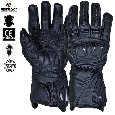 RIDERACT Winter Motorcycle Riding Gloves Black Leather