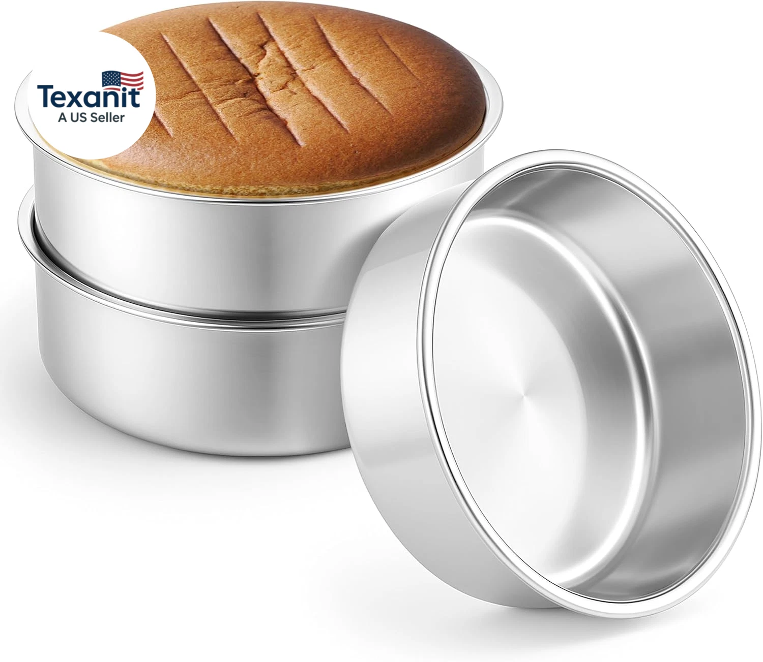 8 Inch Cake Pan round Set of 3, Stainless Steel 8Inch round Cake Pans Tins Set f