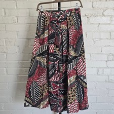 Vintage Style 90s Abstract Geometric Button Front Skirt Boho Artsy Eclectic