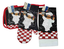 Home Collection Chef Kitchen Set 1 Oven Mitt Kitchen Towel 2 Pot Holders