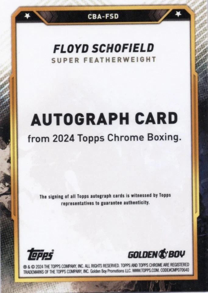 2024 Topps Cromo Boxeo Floyd Schofield Autógrafo Automático Dorado/50 #CBA-FSD Foto 2 de 2