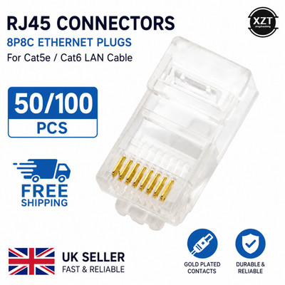 RJ45 Stecker 8P8C Ethernet Stecker für Cat5e/Cat6 LAN Kabel - 50/100 Stück