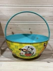 Vintage 1940’s J Chein & Co. Tin Litho Easter Basket Teal Nursery Rhyme Themed