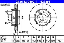 2x ATE Bremsscheibe 24.0122-0292.1 f�r BMW MINI F45 F54 F55 F56 CLUBMAN 2er 214