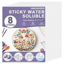 Stick and Stitch Embroidery Paper Wash Away 8.5”x11”, 8 Pcs Soluble Embroidery