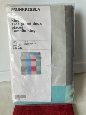 Ikea BRUNKRISSLA King Duvet Cover w/2 Pillowcases Bed Set Colorful Checked NEW
