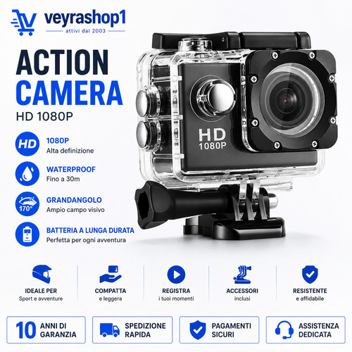 Action Camera 4K Ultra HD Custodia Impermeabile Subacquea Casco Cam Sport 2.0"