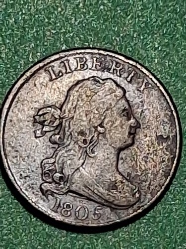 1805 DRAPED BUST HALF CENT. (LARGE 5) VF CONDITION. SCARCE.