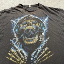 Grim Reaper Skull Headphones Lightning Graphic T-Shirt Mens XL Short Sleeve
