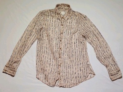  a.n.d A New Day Women's Medium Sheer Blush Champagne Metallic Striped Button-Up