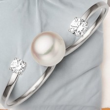 Damen Zweifinger Ring 333 Gold Weißgold 1 Süßwasser Perle 2 Zirkonia