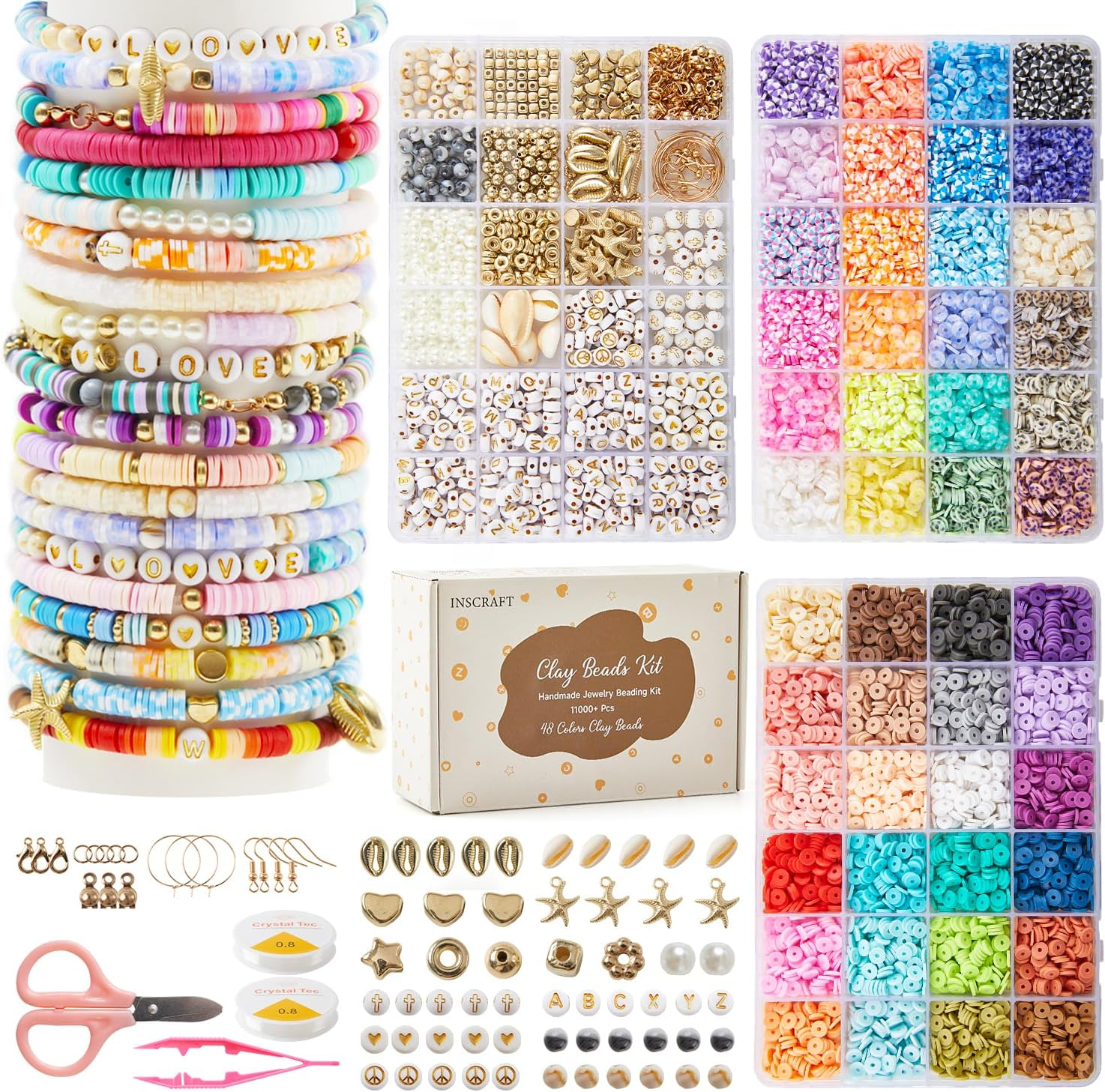 11000 Pcs 48-Color Flat Round Polymer Clay Beads for DIY Bracelet Making